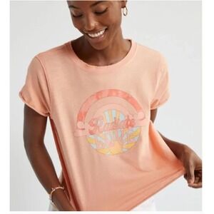 EXQUISITE PARADOX Anthropologie Radiate Love Rainbow Graphic T-Shirt Peach Sz S